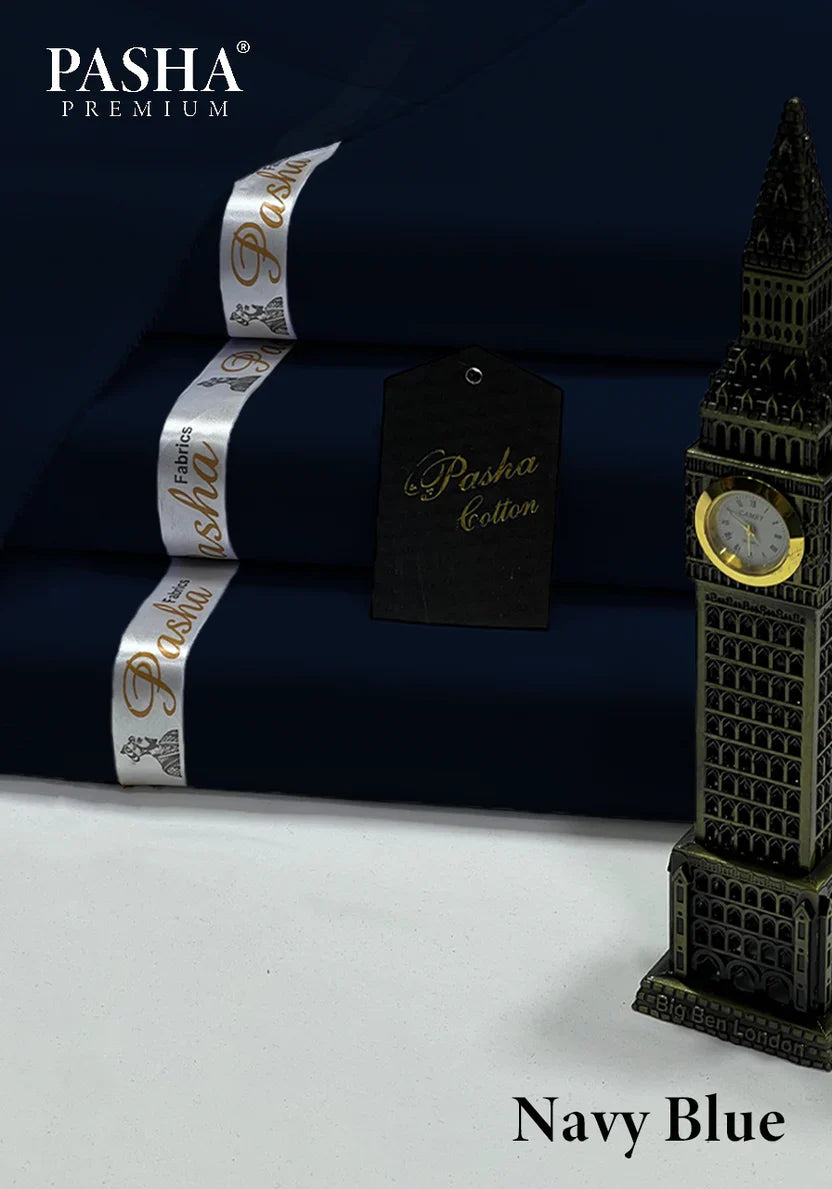 Pasha Premium | 100% Soft Egyptian Cotton | Luxurious Unstitched Fabric (Navy Blue) - 4.5-Meter