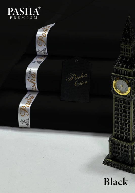 Pasha Premium | 100% Soft Egyptian Cotton | Luxurious Unstitched Fabric (Black) - 4.5-Meter