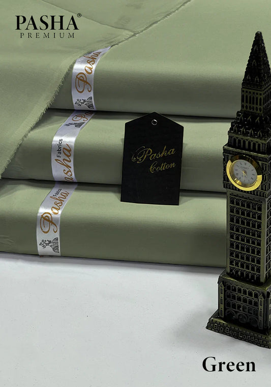 Pasha Premium | 100% Soft Egyptian Cotton | Luxurious Unstitched Fabric (Green) - 4.5-Meter