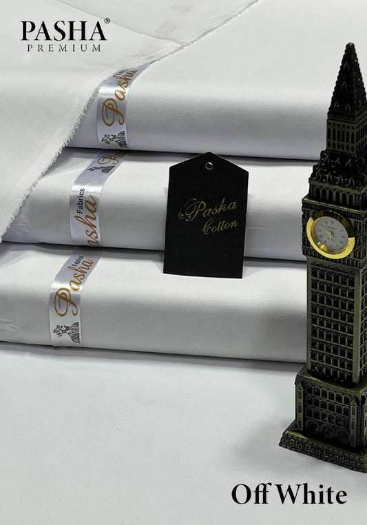 Pasha Premium | 100% Soft Egyptian Cotton | Luxurious Unstitched Fabric (Off White) - 4.5-Meter
