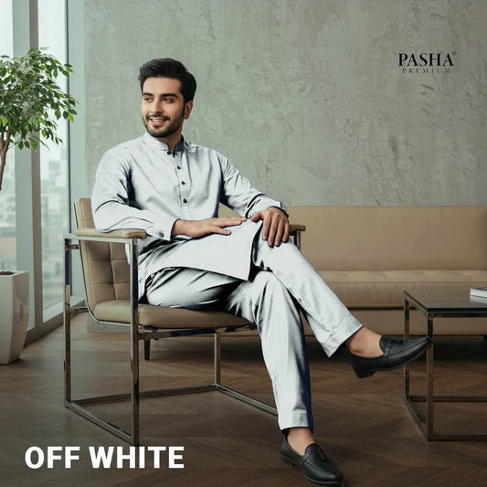 Pasha Premium | 100% Soft Egyptian Cotton | Luxurious Unstitched Fabric (Off White) - 4.5-Meter