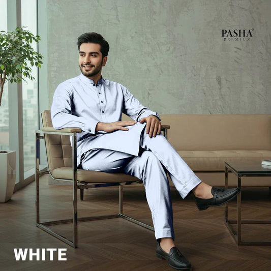 Pasha Premium | 100% Soft Egyptian Cotton | Luxurious Unstitched Fabric (White) - 4.5-Meter