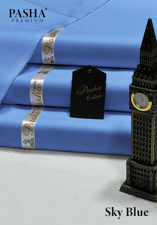 Pasha Premium | 100% Soft Egyptian Cotton | Luxurious Unstitched Fabric (Sky) - 4.5-Meter