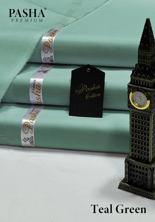 Pasha Premium | 100% Soft Egyptian Cotton | Luxurious Unstitched Fabric (Teal Green) - 4.5-Meter