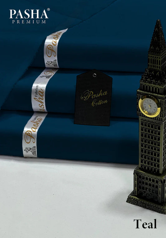 Pasha Premium | 100% Soft Egyptian Cotton | Luxurious Unstitched Fabric (Teal) - 4.5-Meter