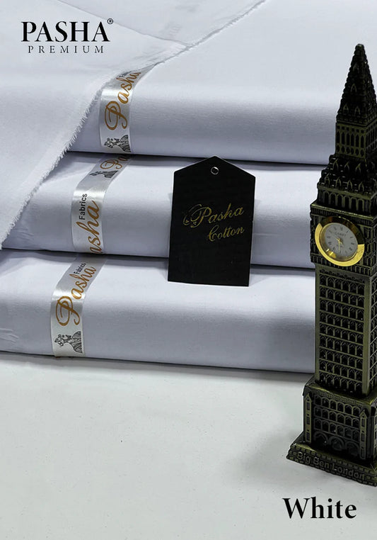 Pasha Premium | 100% Soft Egyptian Cotton | Luxurious Unstitched Fabric (White) - 4.5-Meter